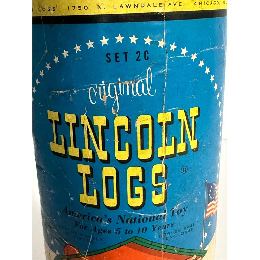 Vintage Lincoln Logs Set 2C Canister Only Storage Tube Chicago IL Original Toy